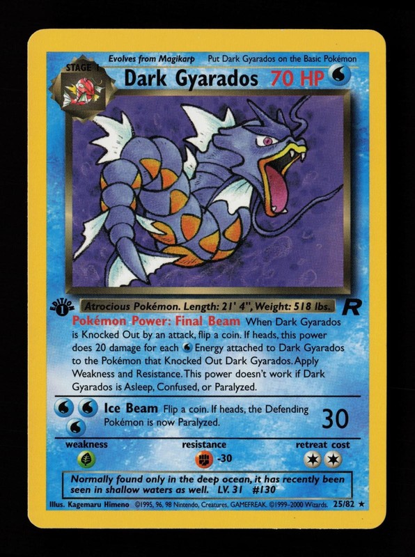 Dark Gyarados 25/82 1st Edition Rare Team Rocket Pokemon Cards