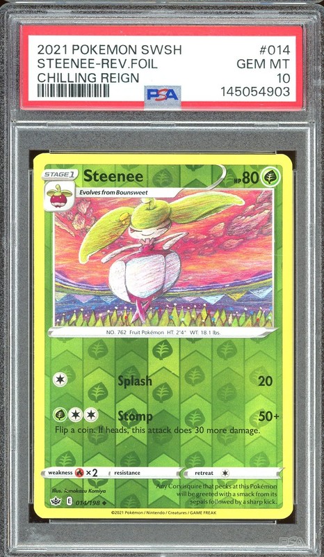 Pokemon SWSH Chilling Reign #014 Steenee Reverse PSA 10 Tomokazu Komiya POP 1!