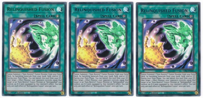 3x Relinquished Fusion – (LDS1-EN049 – 1st – blue+green+purple Ultra Rare) – NM