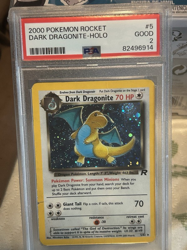2000 Pokémon Rocket 🚀 Dark Dragonite-Holo #5/82 WOTC GOOD PSA 2 Swirl