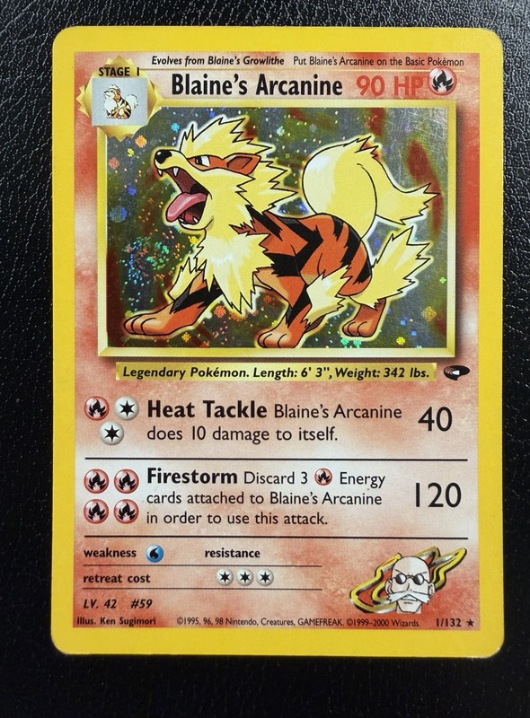 Blaine’s Arcanine 1/132 Gym Challenge Holo Vintage WoTC With Swirl🌀MP