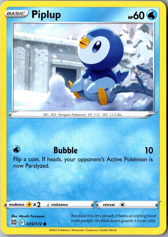 Piplup 035/172 Common Brilliant Stars Lightly Played Pokemon Card Starter