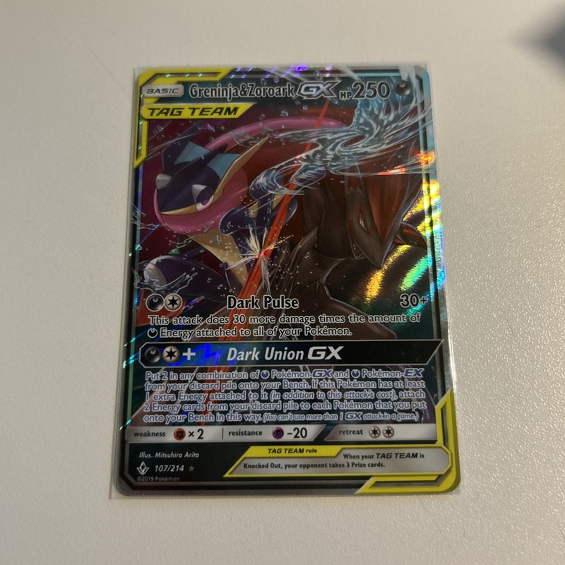 Pokémon TCG Greninja & Zoroark GX Holo Ultra Rare Card Unbroken Bonds 107/214