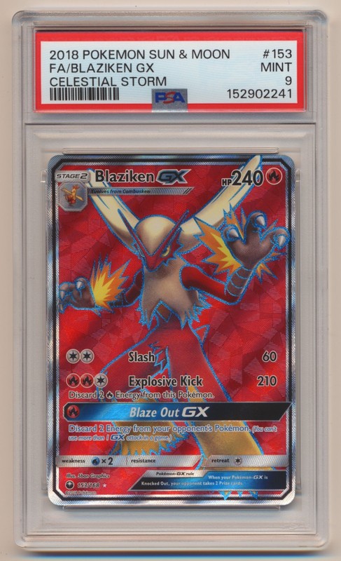 PSA 9 Pokemon Celestial Storm Full Art Blaziken GX 153/168 MINT Condition!