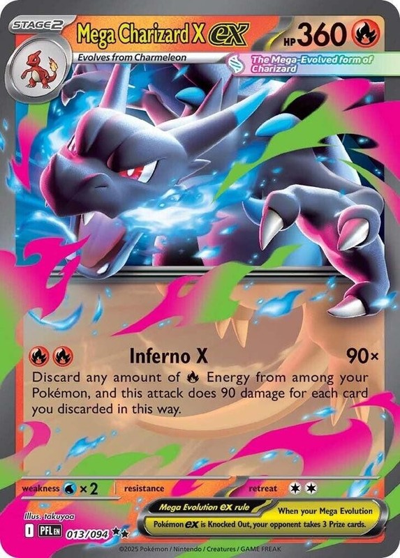 Mega Charizard X ex – 013/094 #13/94 (Holo) LP ME02: Phantasmal Flames Pokemon