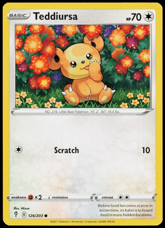 Teddiursa 126/203 Evolving Skies Common Near Mint Pokemon TCG