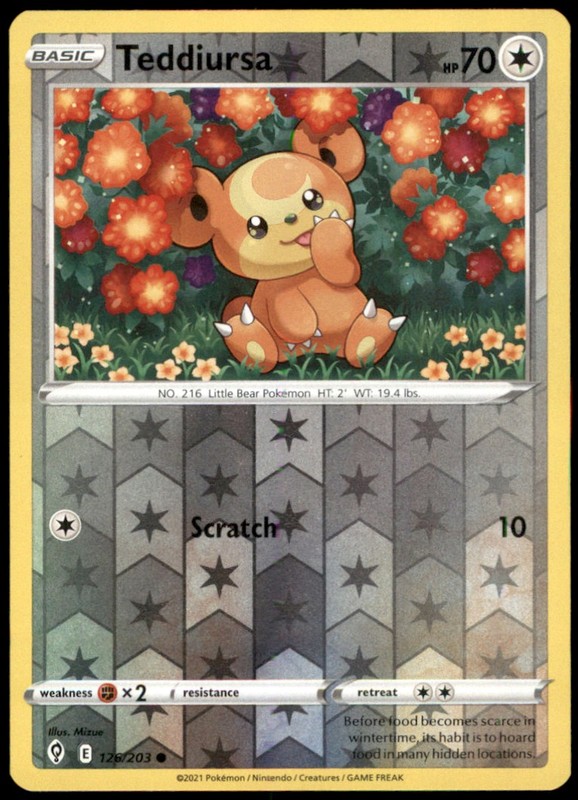 Teddiursa 126/203 SWSH07: Evolving Skies Reverse Holofoil LP Pokemon TCG