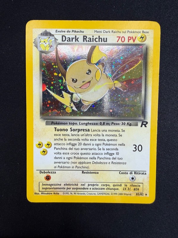 Pokemon Dark Raichu 83/82 Team Rocket Rare Holo Swirl Unlimited Wizards ITA