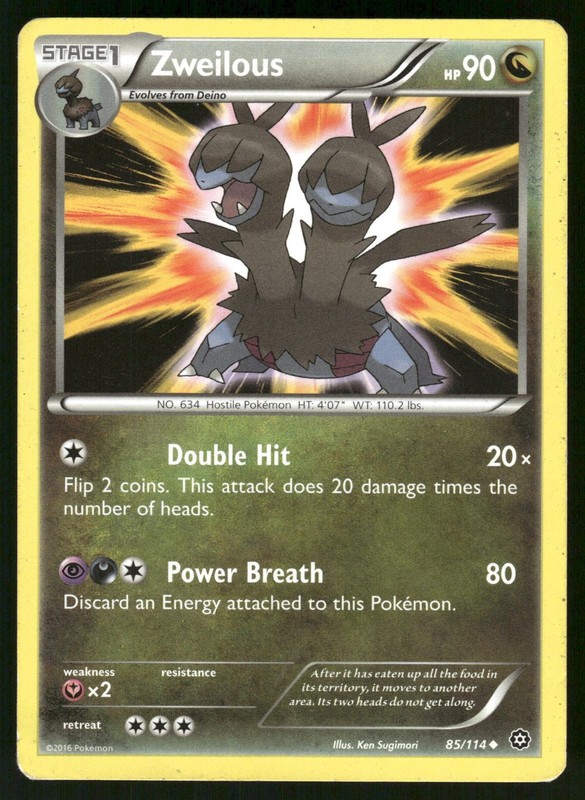 Zweilous 85/114 Uncommon Steam Siege Pokemon Moderately Played