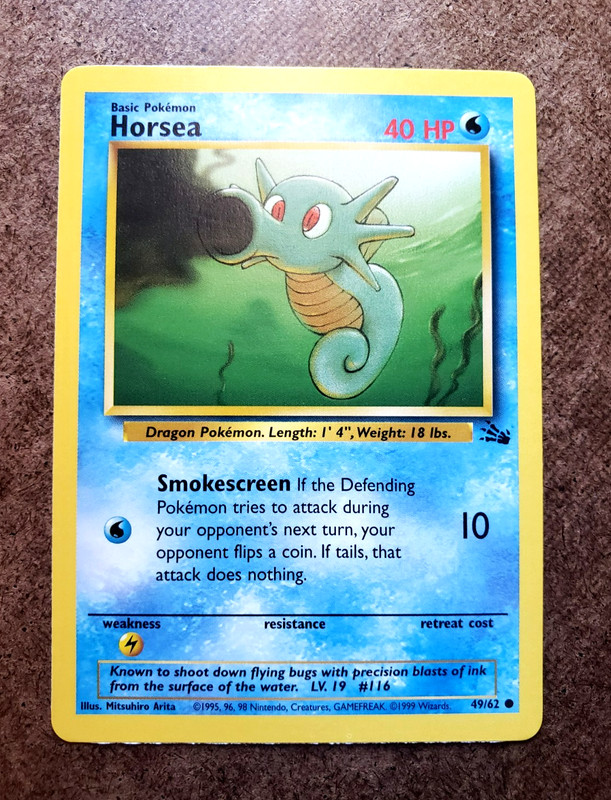 VTG POKEMON TCG HORSEA – FOSSIL (FO) Regular Basic Trading Card 49/62 Common NP!