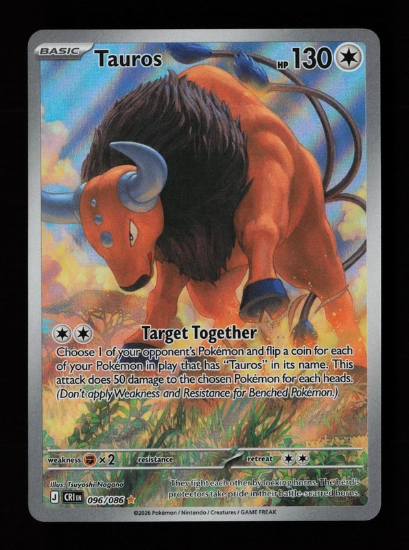 Tauros 096/086 Shiny Rare ME04: Chaos Rising Pokemon Cards