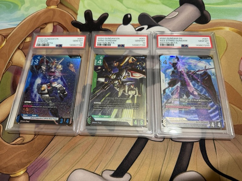 Gundam TCG Edition Beta LR PSA 10 Sequential Set – Gundam, Wing, Aile Strike 🔥