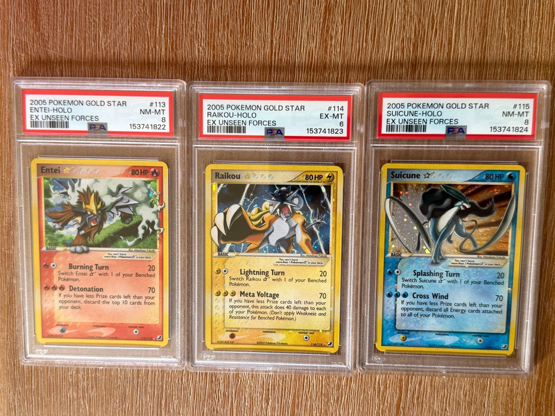 Sequential Gold Star Dogs - Entei PSA 8, Raikou PSA 6, Suicune PSA 8 NEW CERTS! gallery