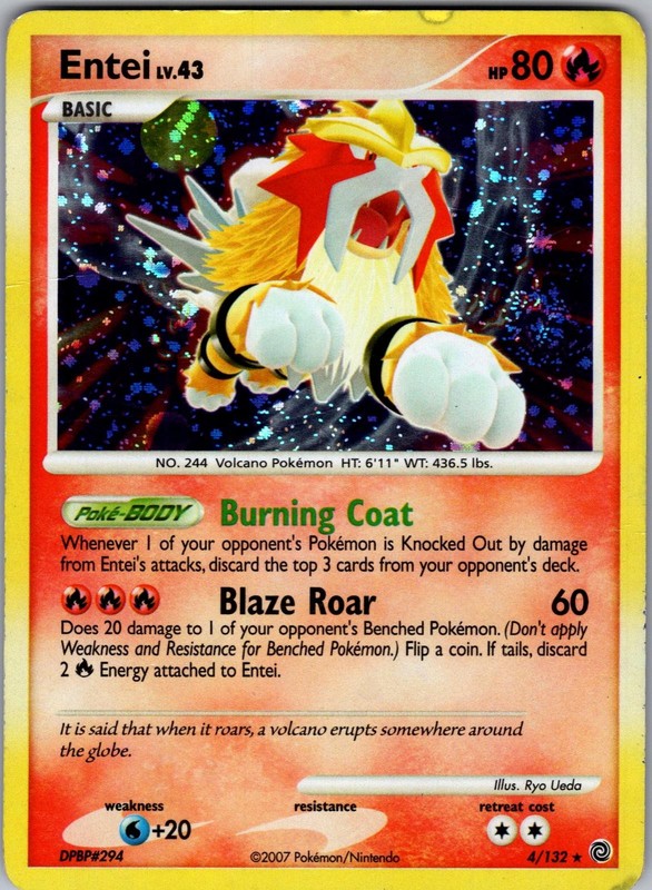Entei 4/132 Holo Rare Secret Wonders Pokemon Holo Damaged