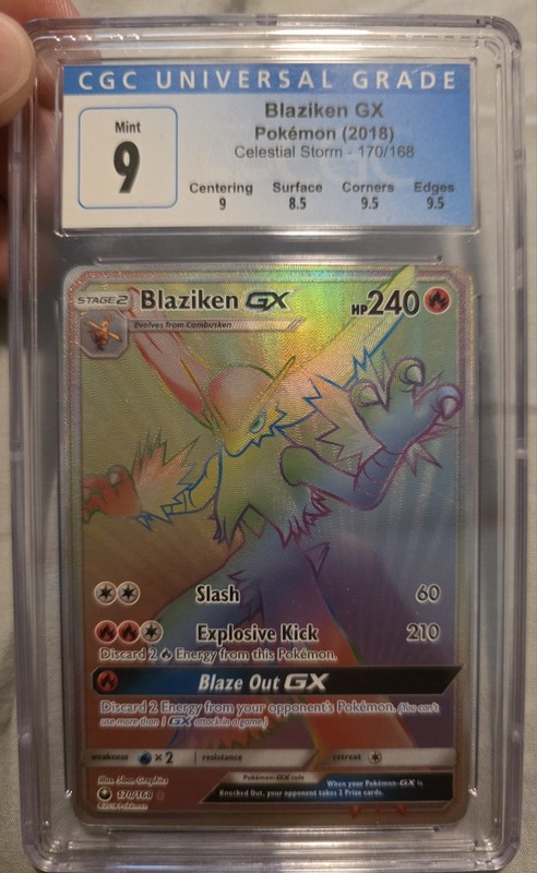 Cgc Graded 9 Blaziken GX 28/168 Sm-Celestial Storm Rainbow Card