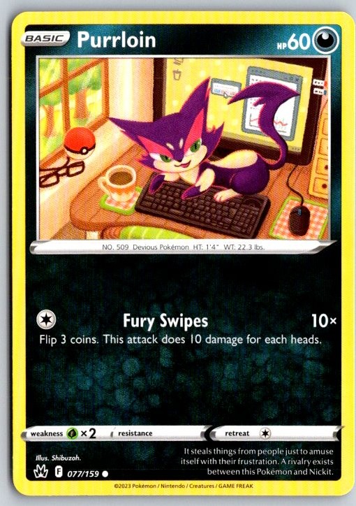 Purrloin 077/159 Common Crown Zenith Pokemon Near Mint
