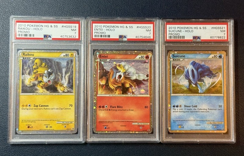 Raikou Entei Suicune HGSS19 HGSS20 HGSS21 HG & SS Holo Promo with Swirls PSA 7