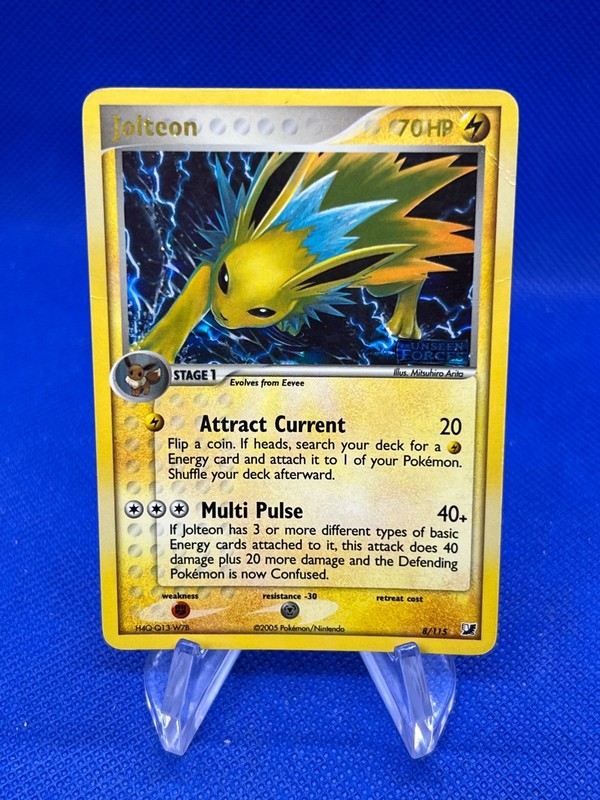 VTG 2005 Pokemon EX Unseen Forces Jolteon 8/115 Stamped Reverse Holo Rare DMG
