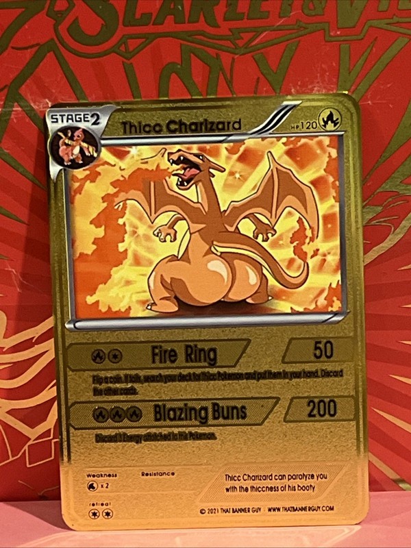 Pokemon Inspired Metal Card Thicc Charizard For Gift / Display