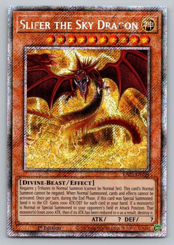Slifer the Sky Dragon Yugioh RA03-EN244 Platinum Secret Rare PSR NM