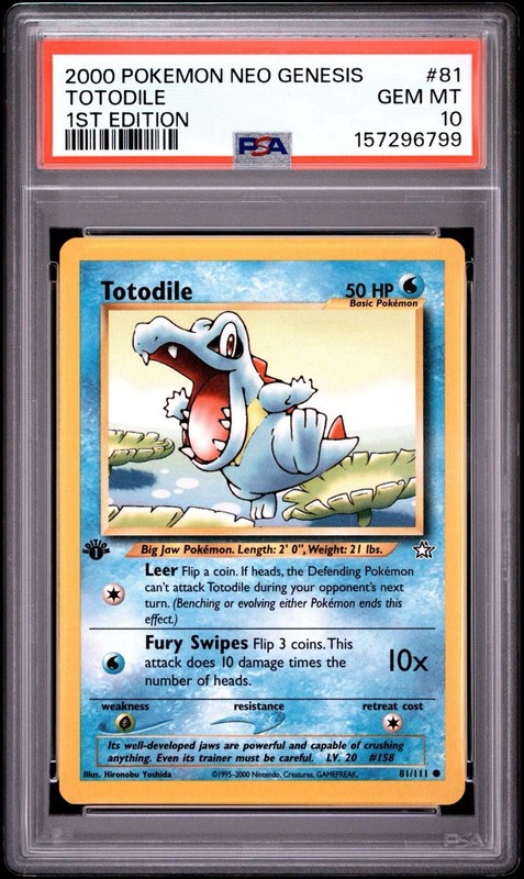 Pokemon 2000 Totodile 81/111 1st Edition Neo Genesis GEM MINT PSA 10