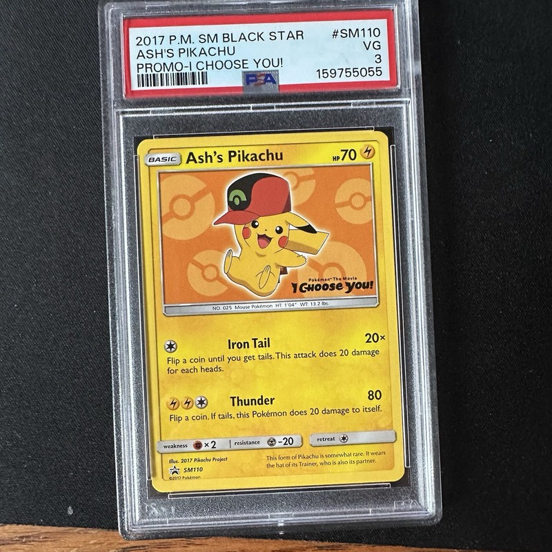 2017 Pokémon SM Black Star Promo Ash’s Pikachu SM110 PSA 3 VG
