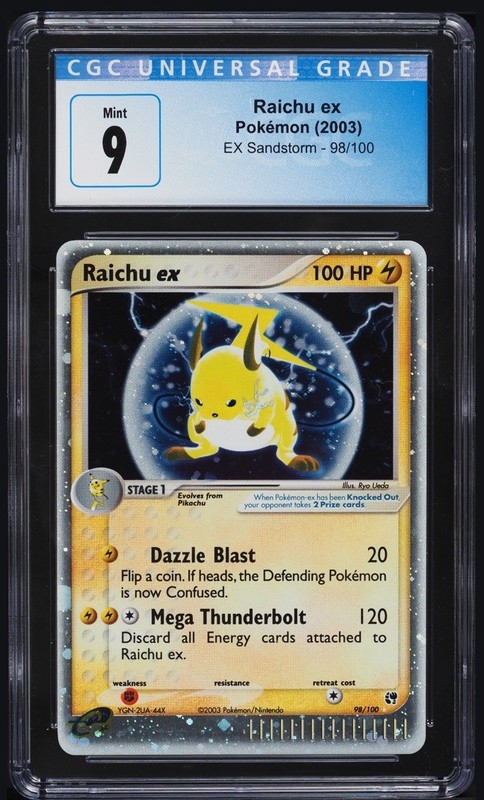 CGC 9 Raichu ex 98/100 EX Sandstorm Holo English Rare Pokemon TCG 2003