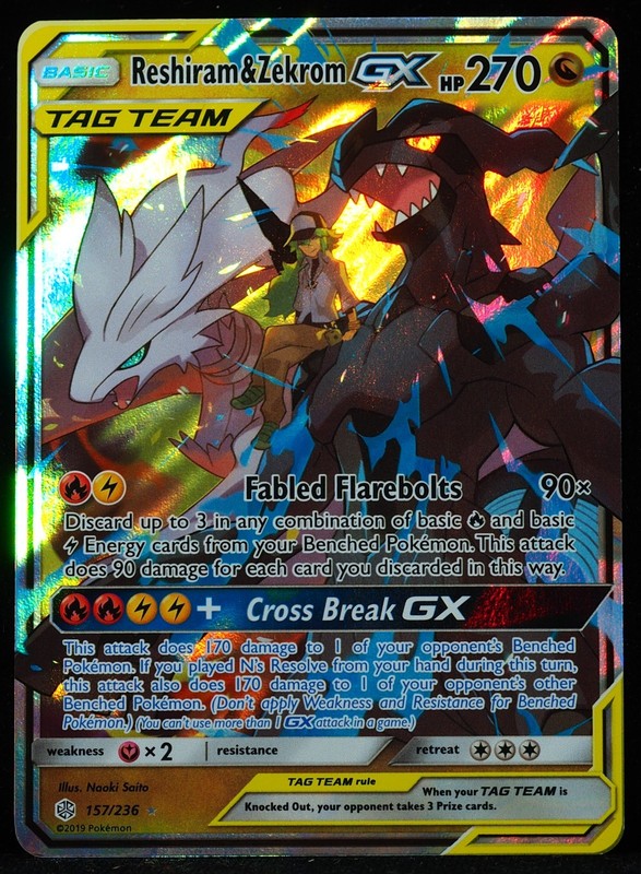 Reshiram & Zekrom GX Tag Team #157 NM-M Pokemon Card