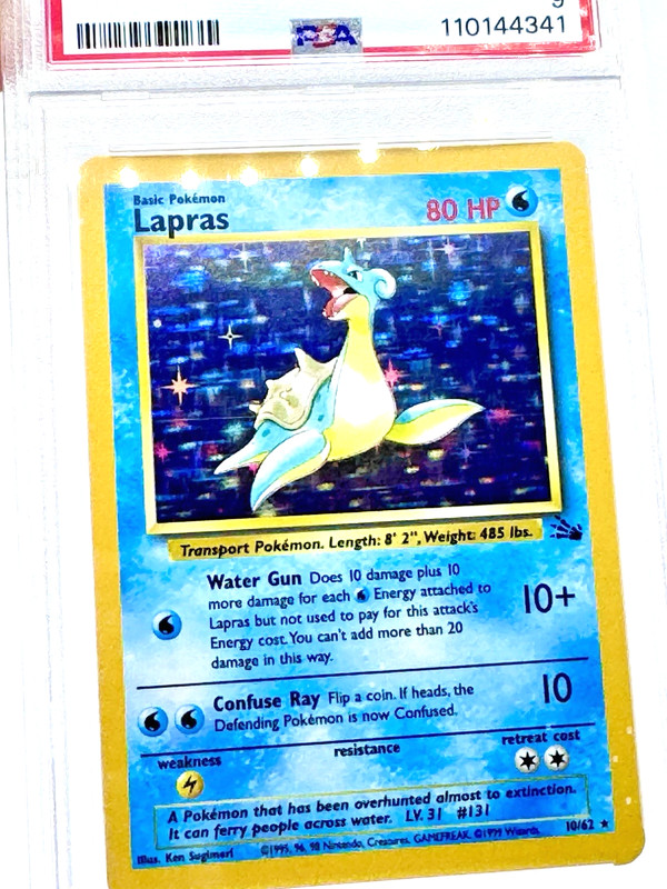 ‼️VINTAGE FOSSIL HOLO‼️1999 English Pokemon TCG Fossil LAPRAS 10/62 PSA 9 MINT gallery