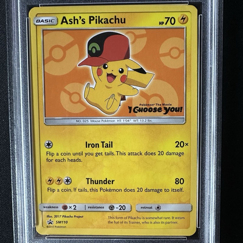 2017 Pokémon SM Black Star Promo Ash’s Pikachu SM110 PSA 3 VG gallery