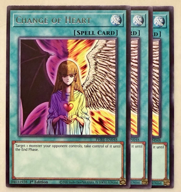 Yugioh! 3x Change of Heart PHRE-EN048 Rare 1st Ed NM