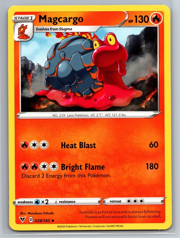 Magcargo 028/185 Vivid Voltage Pokemon Card Fire Stage 1 Heat Blast Bright
