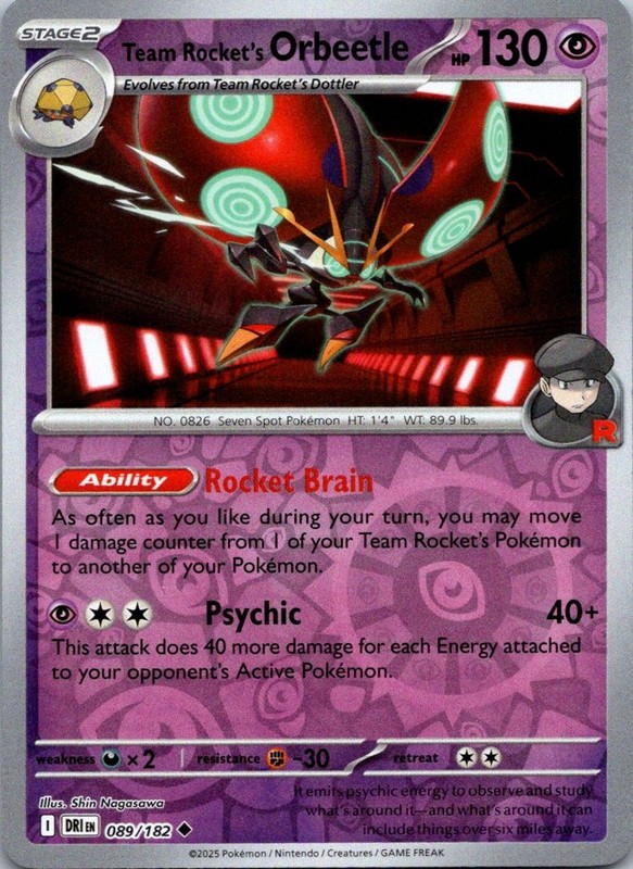 Team Rocket’s Orbeetle 089/182 Destined Rivals Pokemon TCG Reverse Holo UC NM