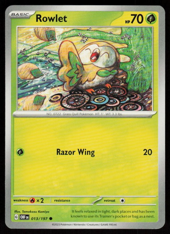 Rowlet 013/197 Common Obsidian Flames Pokemon Near Mint