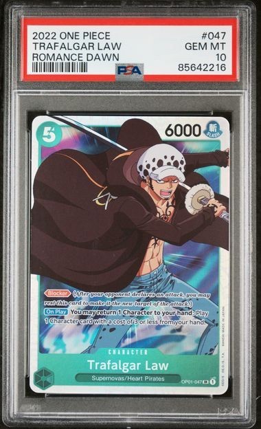 2022 ONE PIECE OP01-ROMANCE DAWN #047 TRAFALGAR LAW PRE ERRATA PSA 10 GEM MINT