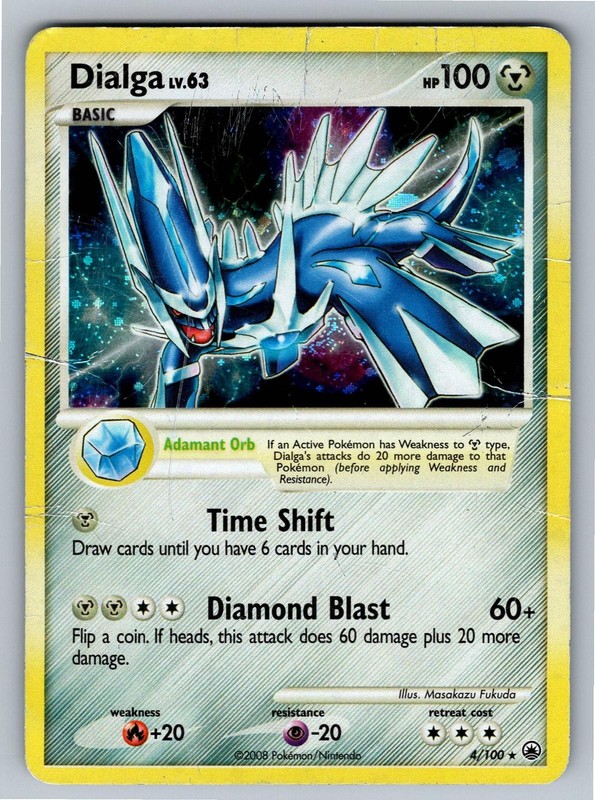 Dialga 4/100 Holo Rare Majestic Dawn Pokemon Damaged