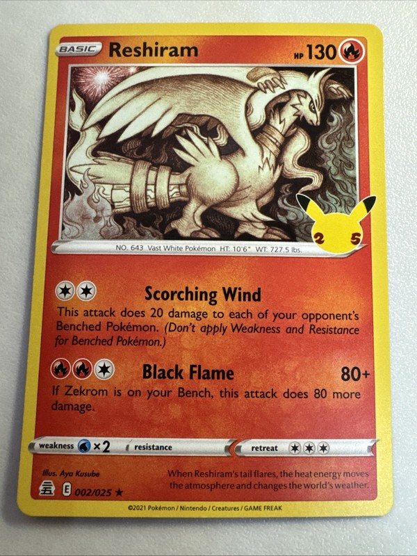 Reshiram 002/025 Celebrations Holo Rare Pokemon TCG NM/Near Mint