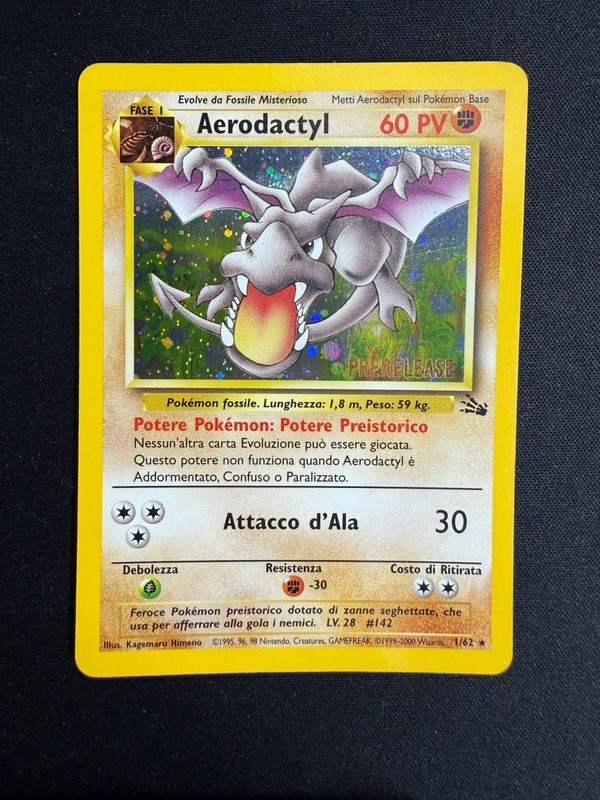 Pokemon Aerodactyl 1/62 Fossil Rare Holo Prerelease Wizards ITA Vintage Cards