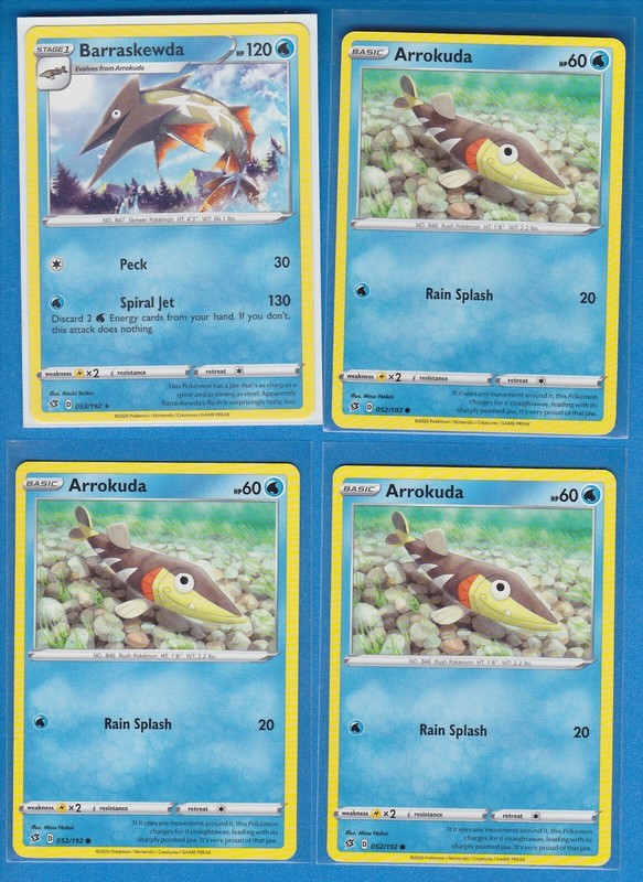 3x Arrokuda 052/192 52/192 & 3x Barraskewda 053/192 53/192 Rebel Clash NM