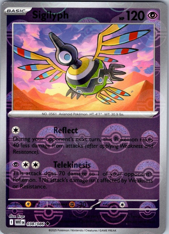 Sigilyph (Poke Ball Pattern) 038/086 Uncommon White Flare Pokemon Holo Near Mint