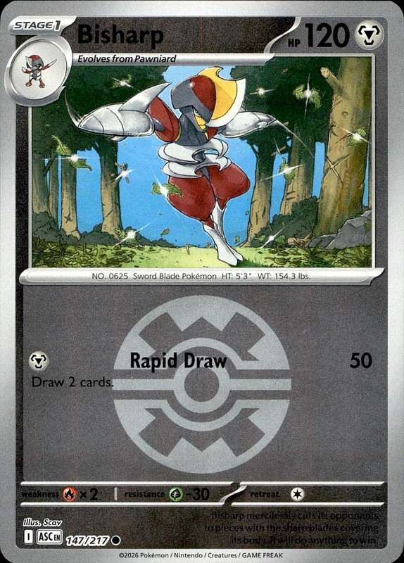 POKEMON BISHARP (QUICK BALL) 147/217 ASCENDED HEROES COMMON REVERSE HOLO NM