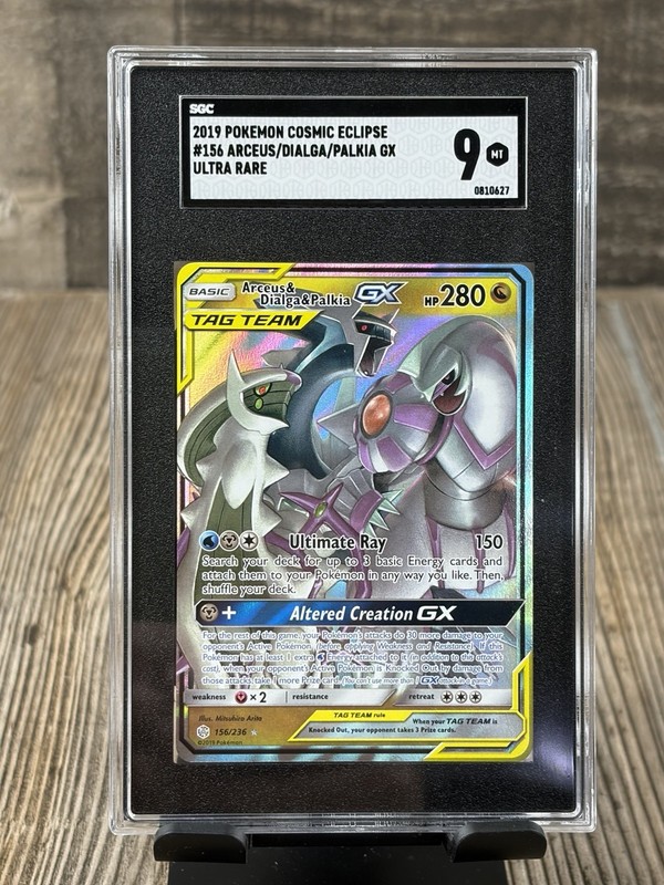 Pokemon 2019 Arceus Dialga Palkia GX 156/236 Tag Team Trading Card SGC 9