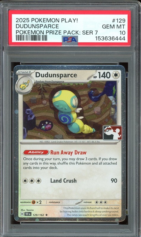 PSA 10 GEM MINT – Dudunsparce #129 Pokemon Prize Pack Series 7 Holo Cosmos