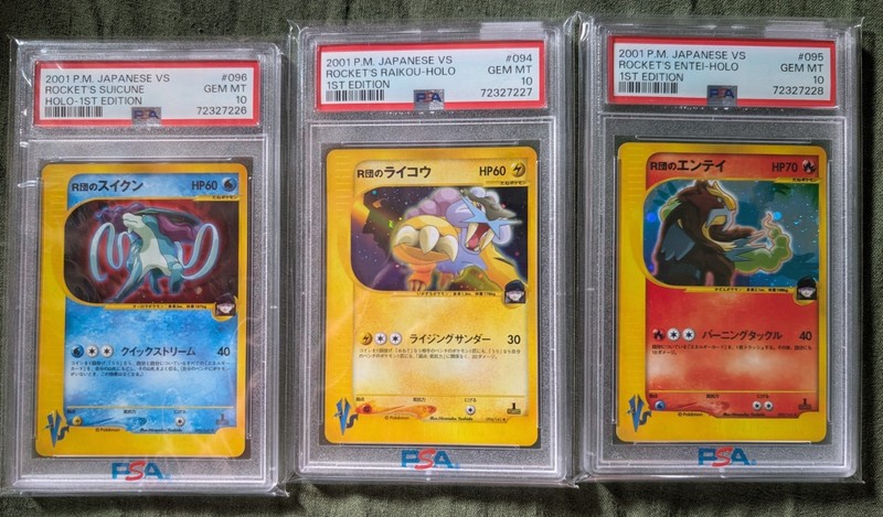 Rocket’s 2001 First Edition Entei Suicune Raikou PSA 10 Sequential Set