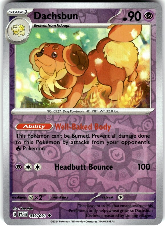 Dachsbun Reverse Holo 039/091 PAF SV: Paldean Fates Pokemon Card LP